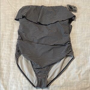 Kona Sol Navy and White Gingham One Piece Swimsuit